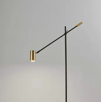63" Black And Gold Adjustable LED Task Floor Lamp With Antiqued Brass Metal Cylinder Shade