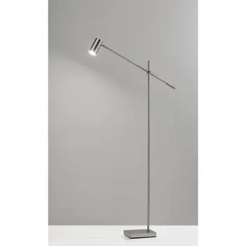 63" Silver LED Task Floor Lamp With Silver Metal Drum Shade