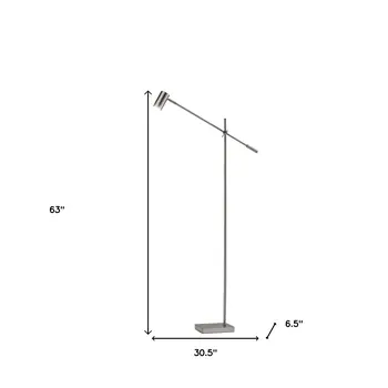 63" Silver LED Task Floor Lamp With Silver Metal Drum Shade