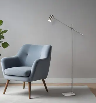 63" Silver LED Task Floor Lamp With Silver Metal Drum Shade