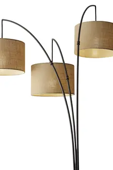 74" Bronze Three Light Tree Floor Lamp With Beige Burlap Drum Shade