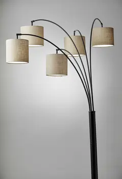 82" Bronze Five Light Tree Floor Lamp With Beige Fabric Drum Shade