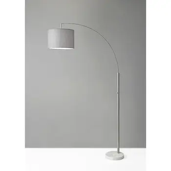 74" Silver Metal Arched Floor Lamp With Gray Linen Drum Shade