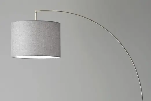 74" Silver Metal Arched Floor Lamp With Gray Linen Drum Shade