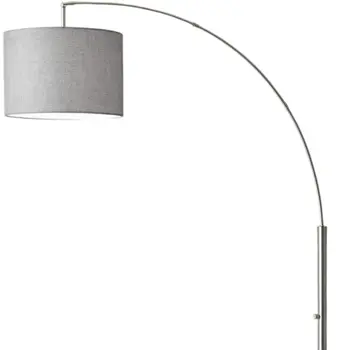 74" Silver Metal Arched Floor Lamp With Gray Linen Drum Shade