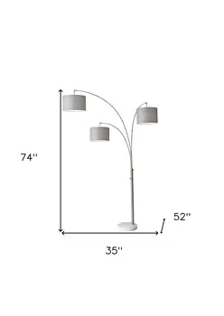 74" Silver Three Light Adjustable Tree Floor Lamp With Gray Linen Drum Shade
