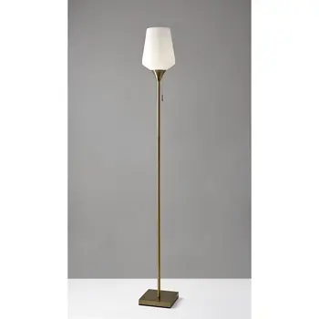71" Brass Metal Torchiere Floor Lamp With White Glass Novelty Shade