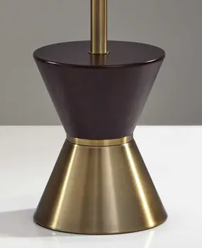 59" Brass Column With Beige Fabric Shade