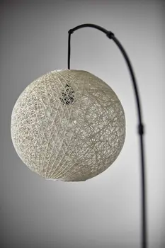 77" Antiqued Bronze Arched Floor Lamp With Groovy Beige Abstract Wicker Globe Shade