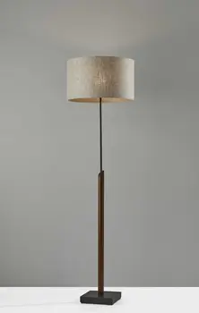 63" Beige And Black Floor Lamp With Beige Fabric Drum Shade