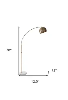 78" Brass Metal Arc Floor Lamp With Brass Metal Bowl Shade