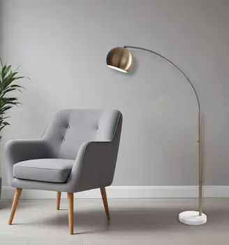 78" Brass Metal Arc Floor Lamp With Brass Metal Bowl Shade