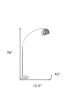 78" Silver Arc Floor Lamp With Silver Metal Bowl Shade