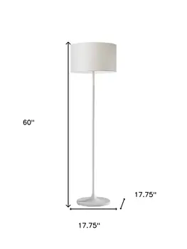60" White Floor Lamp With White Fabric Drum Shade