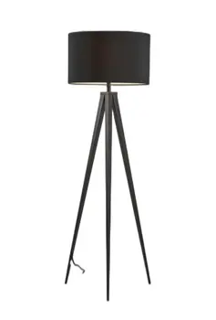 62" Black Tripod Floor Lamp With Black Fabric Drum Shade