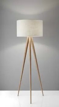 60" Natural Metal Tripod Floor Lamp With White Fabric Drum Shade