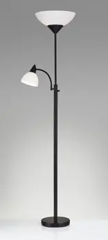71" Two Light Torchiere Floor Lamp With White Acrylic Bowl Shades