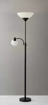 71" Two Light Torchiere Floor Lamp With White Acrylic Bowl Shades