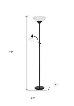 71" Two Light Torchiere Floor Lamp With White Acrylic Bowl Shades