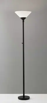 73" Black And White Torchiere Floor Lamp With White Acrylic Cone Shade