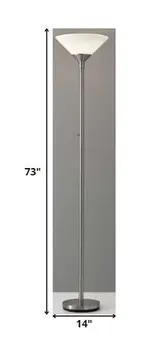 73" Silver Torchiere Floor Lamp With White Acrylic Cone Shade
