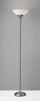 71" Silver Metal Torchiere Floor Lamp With White Bowl Shade