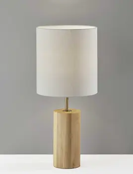 Natural Wood Circular Block Table Lamp