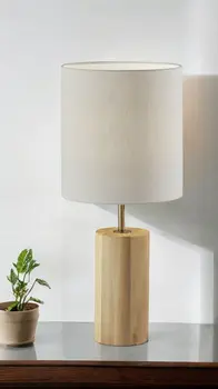 Natural Wood Circular Block Table Lamp
