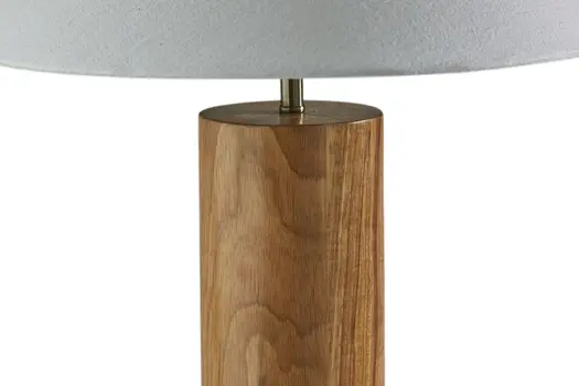 26" Natural Solid Wood Cylinder Table Lamp With White Cone Shade