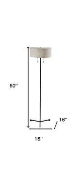 60" Black And White Floor Lamp With White Fabric Drum Shade