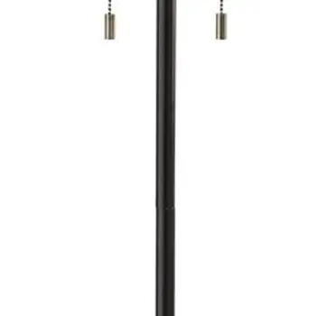 60" Black And White Floor Lamp With White Fabric Drum Shade
