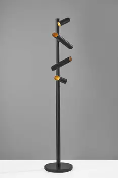 72" Black LED Tree Floor Lamp With Four Black Metal Cylinder Shades