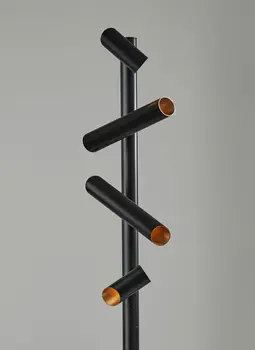 72" Black LED Tree Floor Lamp With Four Black Metal Cylinder Shades