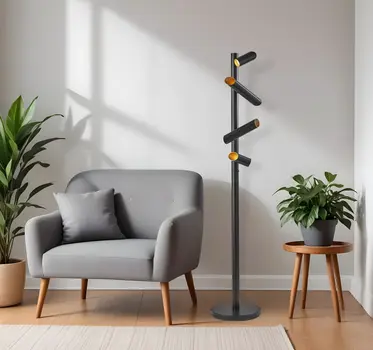 72" Black LED Tree Floor Lamp With Four Black Metal Cylinder Shades