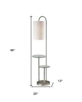 66" Silver Tray Table Floor Lamp With White Fabric Drum Shade