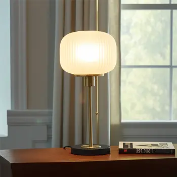 22" Antiqued Brass Table Lamp With White Ribbed Frosted Glass Dome Shade