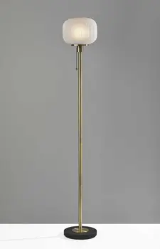 65" Brass Torchiere Floor Lamp With White Acrylic Globe Shade