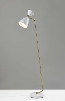 59" Gold And White Task Floor Lamp With White Metal Cone Shade