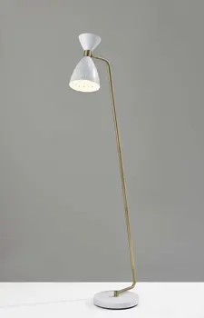 59" Gold And White Task Floor Lamp With White Metal Cone Shade