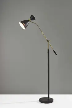 66" Black Adjustable Task Floor Lamp With Black Metal Cone Shade