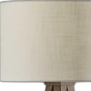 26" Brown And White Tripod Floor Lamp With Brown Linen Drum Shade