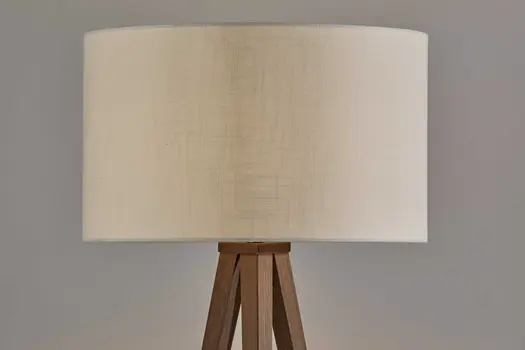 60" Brown And White Tripod Floor Lamp With White Linen Drum Shade