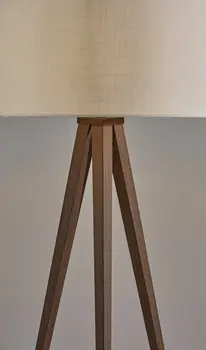 60" Brown And White Tripod Floor Lamp With White Linen Drum Shade