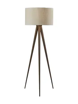 60" Brown And White Tripod Floor Lamp With White Linen Drum Shade