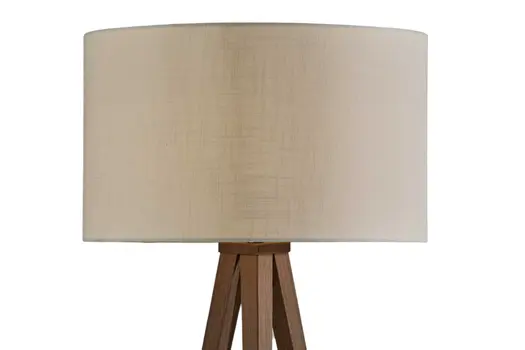 60" Brown And White Tripod Floor Lamp With White Linen Drum Shade