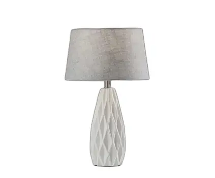 Set of Two 23" White Ceramic Bedside With Gray Drum Shade