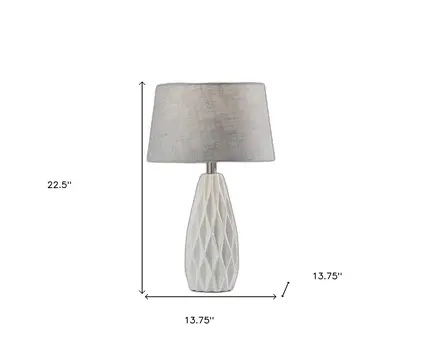 Set of Two 23" White Ceramic Bedside With Gray Drum Shade