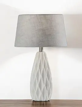 Set of Two 23" White Ceramic Bedside With Gray Drum Shade