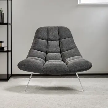 40" Dark Gray and Silver Upholstered Tufted Lounge Chair