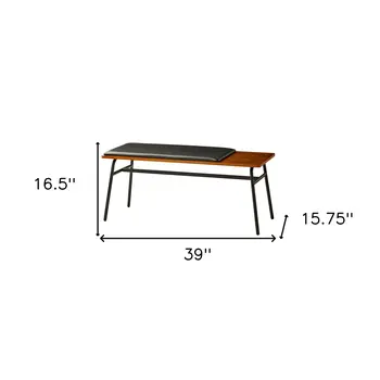 39" Brown and Black and Black Upholstered Faux Leather Bench
